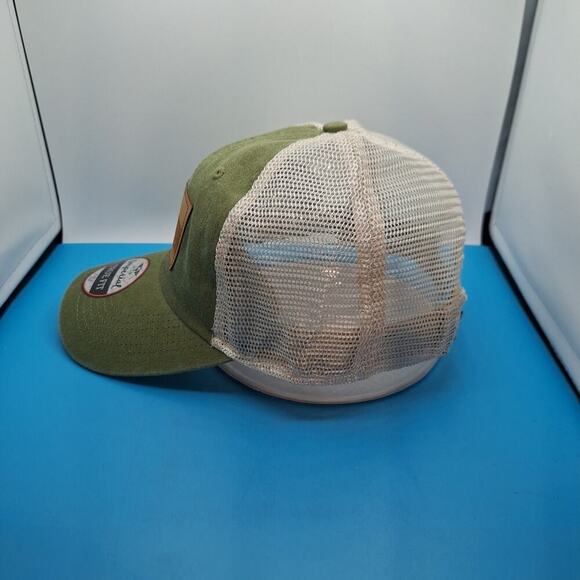 Postal Coffee Leather Patch Trucker Snapback Hat Cap Green Cotton - Picture 3 of 7